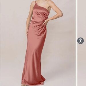 Revelry Pink Ruched One-Shoulder Gown for Weddings